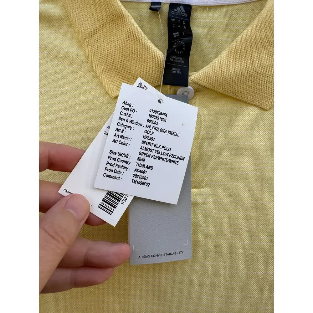 Adidas Golf Sport Polo Yellow Medium NWT